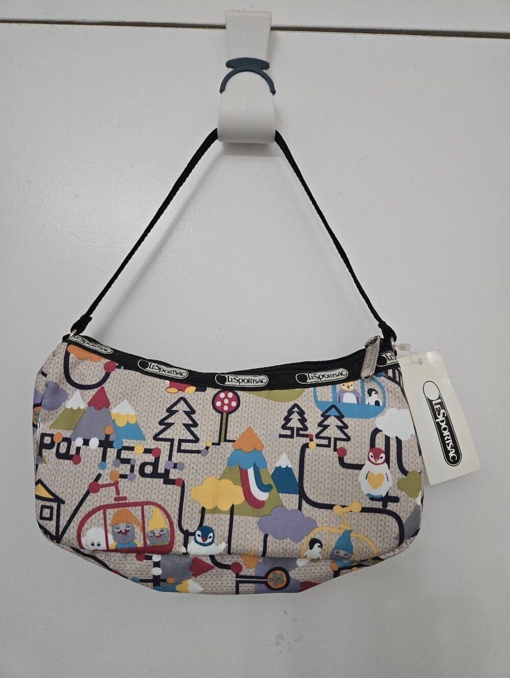 LeSportsac Ski Gondola Gnome Penguin Print Nylon Shoulder Mini Bag NWT - Picture 2 of 7